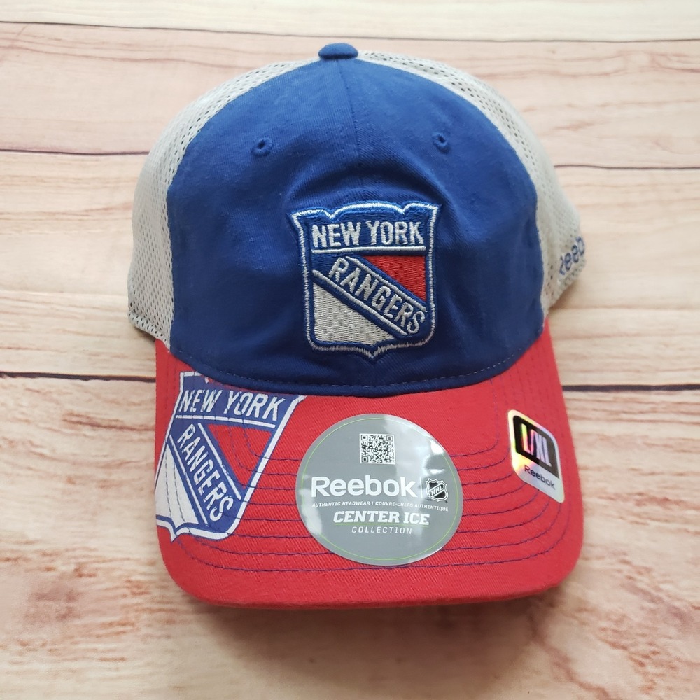 New York Rangers Hat Cap Fitted L/XL Blue Red NHL Hockey Logo Mens Reebok NEW B3